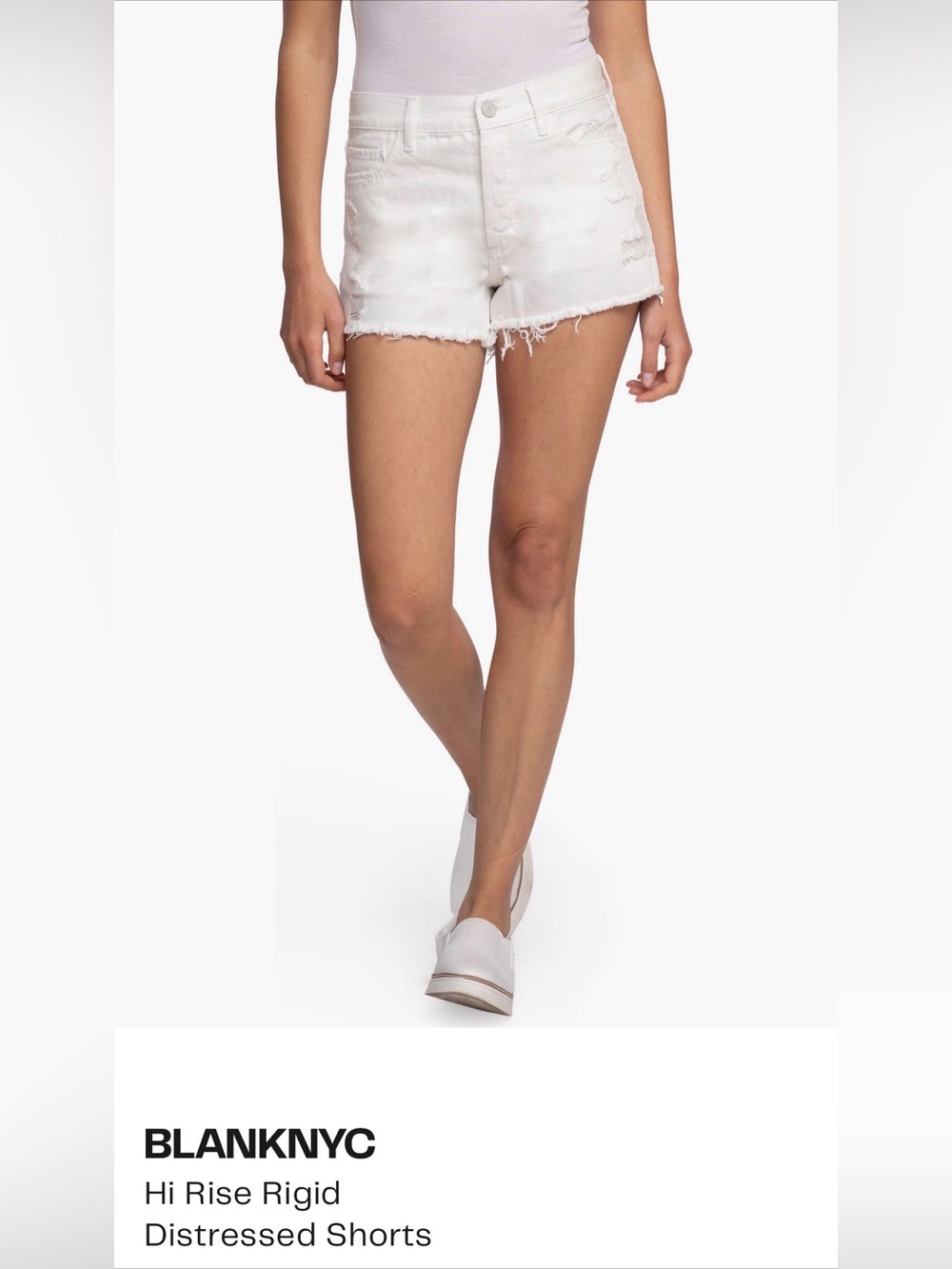 Blank NYC White High-Rise Distressed Denim Shorts